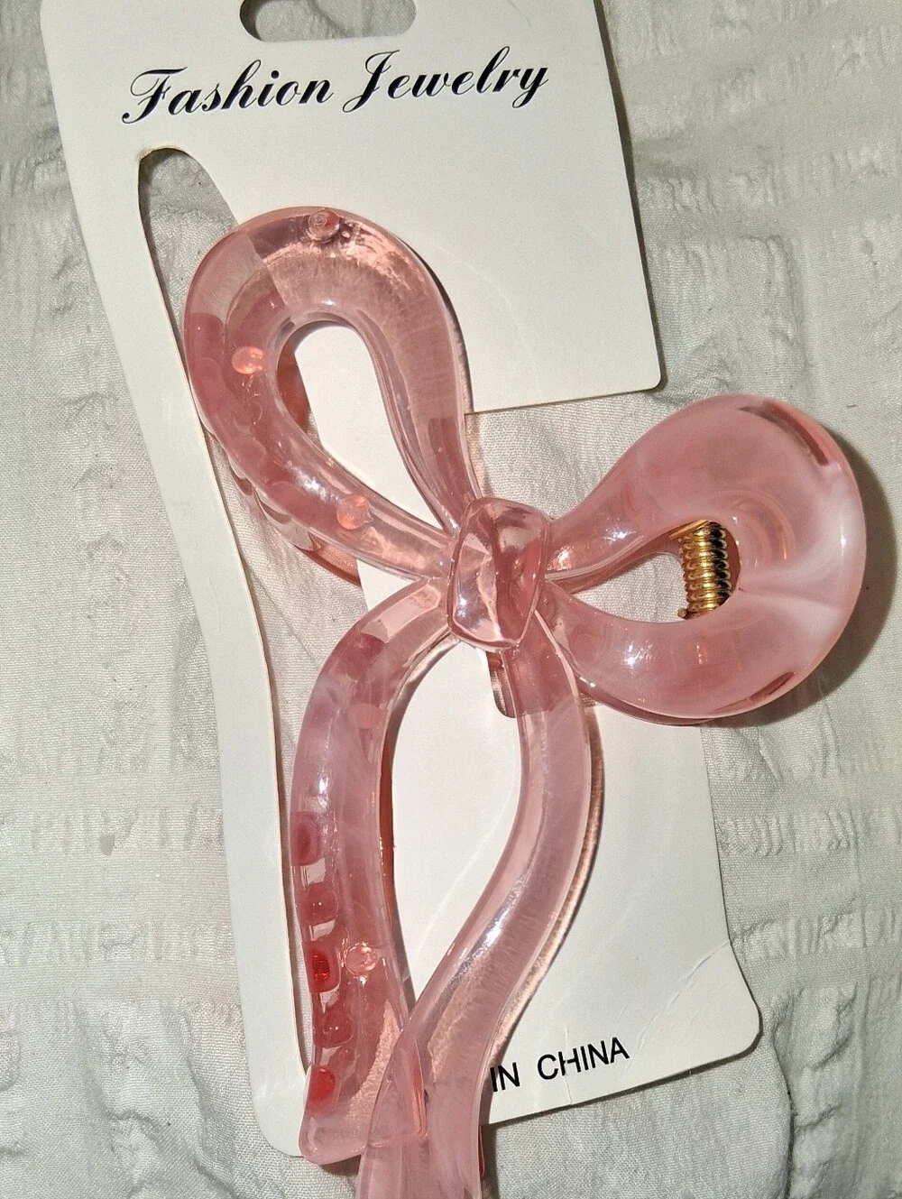 Fashion Jewelry Pink Acrylic Bow Hair Claw Clip NWT!